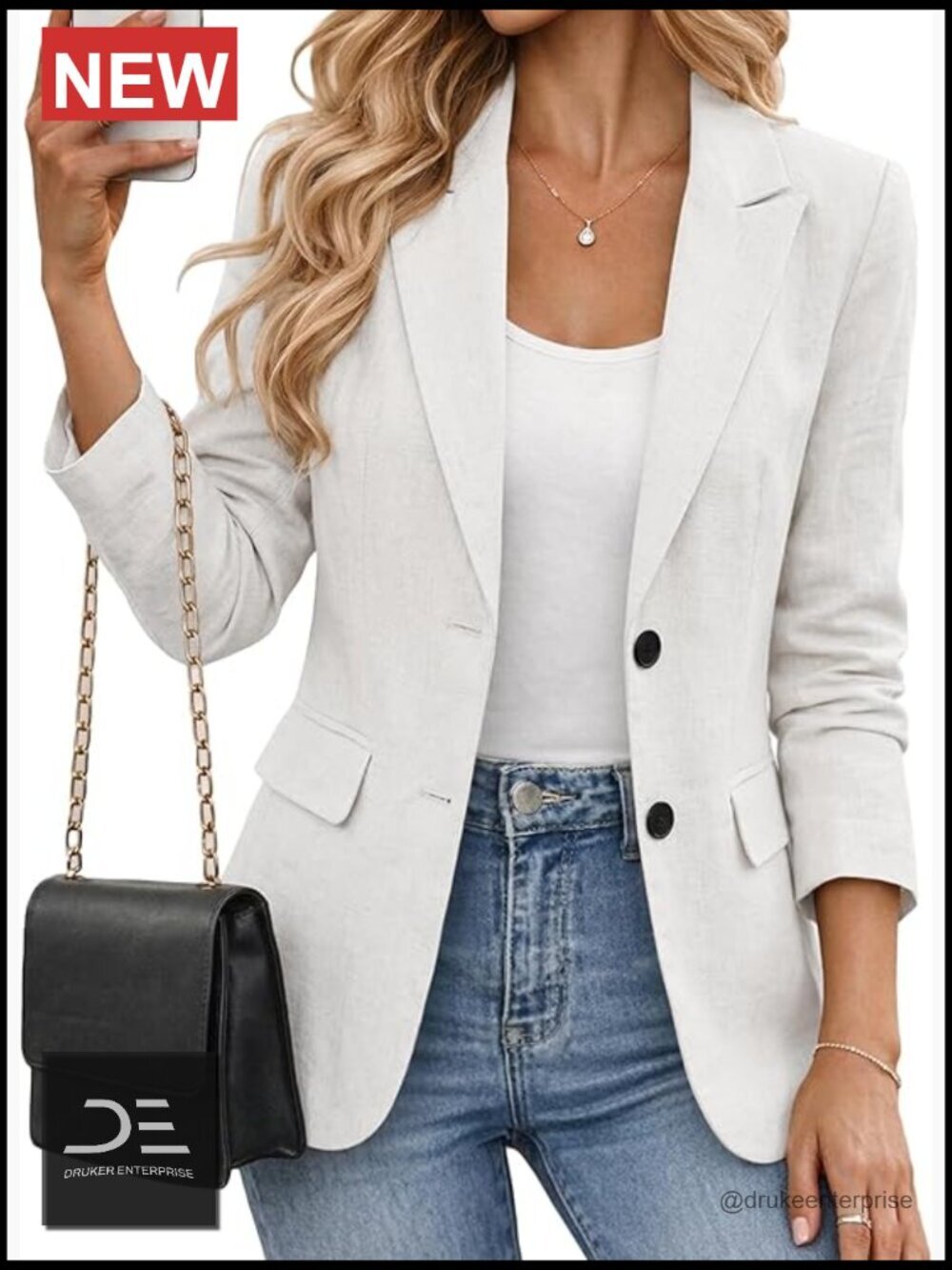Lightweight Linen Blend Blazer with Flap Pockets - Business Casual
